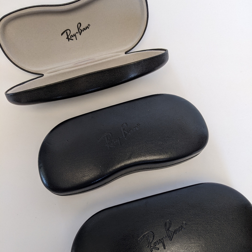3 Large Black Leather Hard Shell Ray Ban Sunglasses Replacement Case
